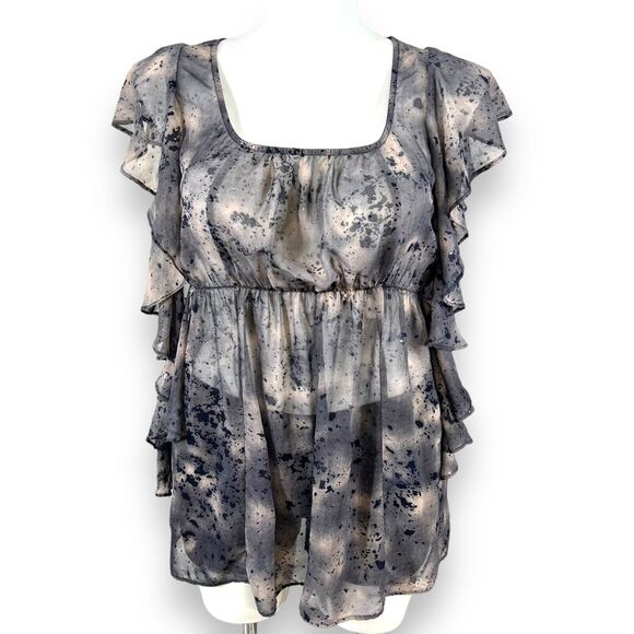 Maurices Womens Blouse Top Shirt Sheer Empire Waist Ruffled Pullover Large - Picture 2 of 10